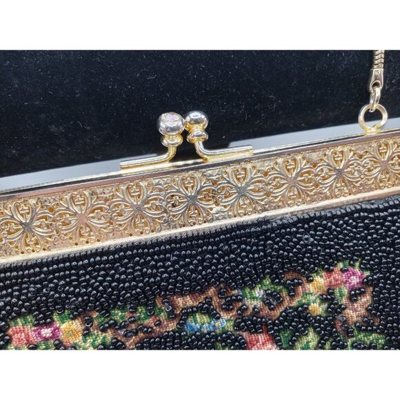 Vtg Early 1900's Style FLORAL Petit Point Needlepoint Embroidered Beaded Purse - Picture 3 of 11